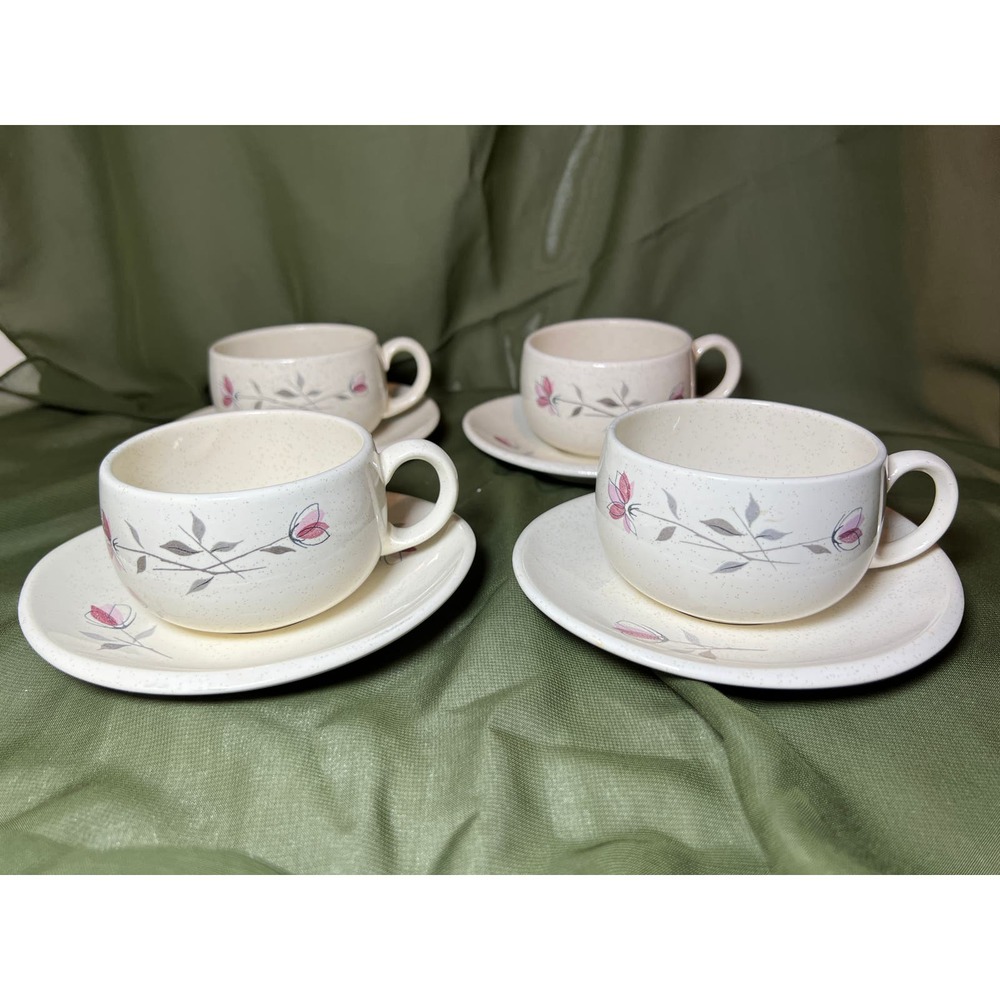 Franciscan Earthenware Duet Rose Cup and Saucer - Set of 4